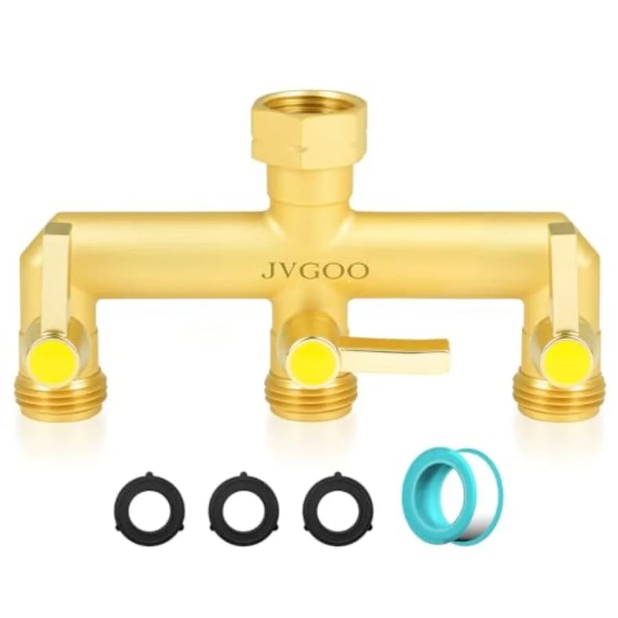 Sdoppiatore per Tubo da Giardino, Sdoppiatore a 3 Vie in Ottone, Sdoppiatore per Tubo dell'Acqua da 3/4'' Resistente con Valvola di Chiusura in Metallo ed Estensione