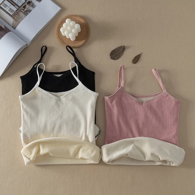 Thickened Fleece Warm Vest Women's Underwear Strap Pure Color Tight Autumn Winter Student High School Base Shirt Inner Wear
