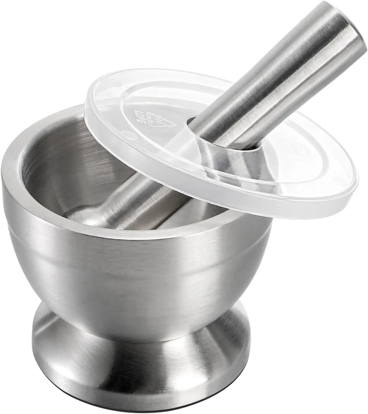 Set di Mortaio e Pestello in Acciaio Inox 18/8 per Macinare Spezie, Erbe e Pillole con Coperchio