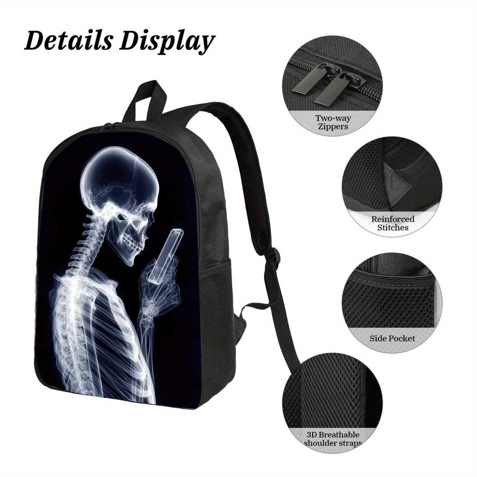 Zaino Leggero Nero con Stampa Neutra, Zaino Stampato - Tracolla Regolabile, Borsa Scolastica Unisex, per Viaggi e Tempo Libero