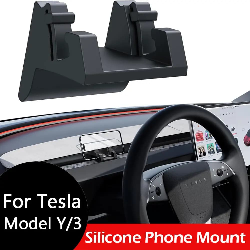 Support for Silicone Phone for Tesla Model Y Juniper 2026 and Model 3 Highland 2017-2026, Also Functions As Hook for Seal and Sunglass Door