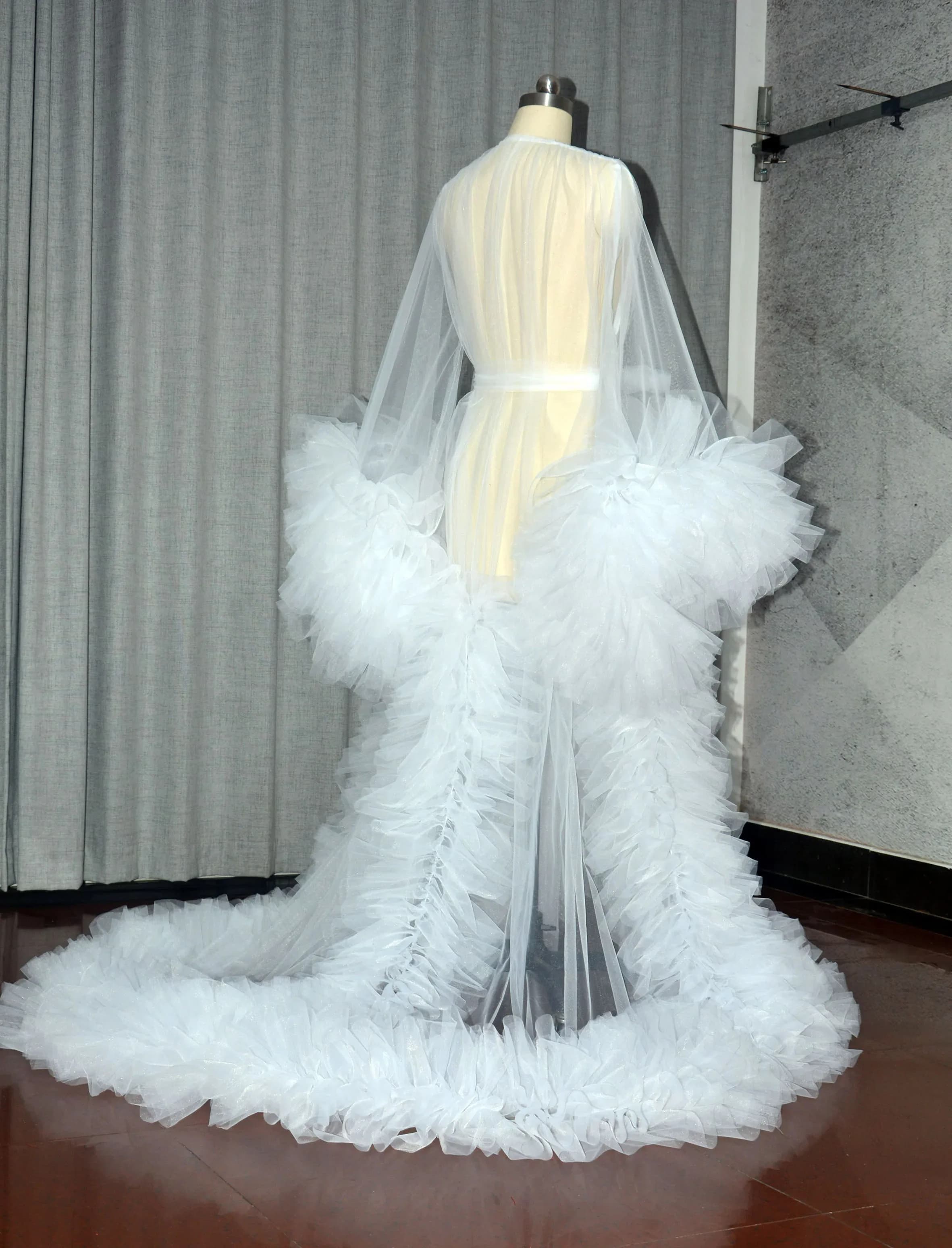 White Wedding Dress Maternity Dress Long Dress in Tulle Bathrobe Photo Service Birthday Wedding Wed Fluffy Party Sleepwear