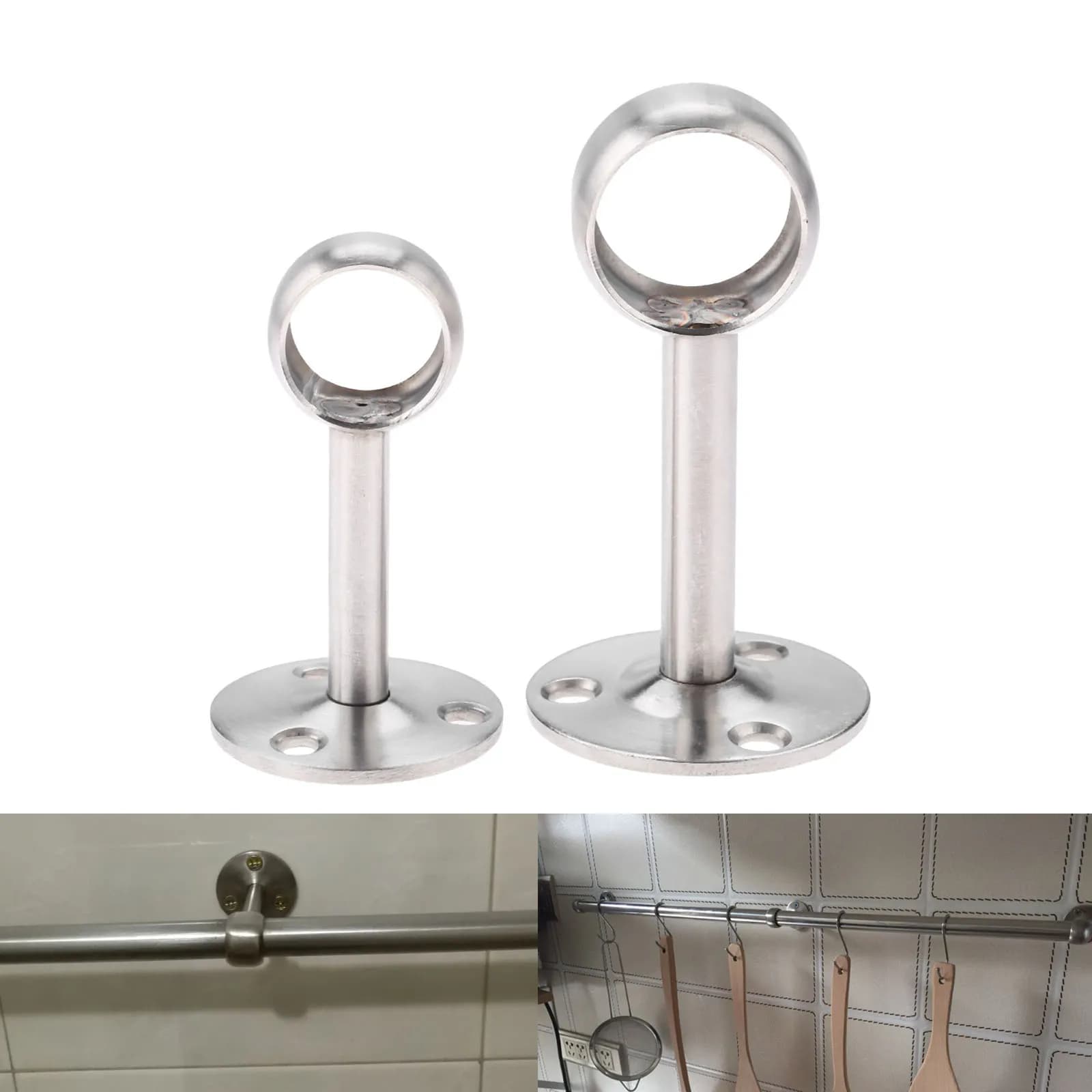 DRELD Staffa centrale in acciaio inossidabile Supporto per binario per guardaroba Supporto per staffa di supporto per asta per asta per binario sospeso 19mm 25mm di diametro