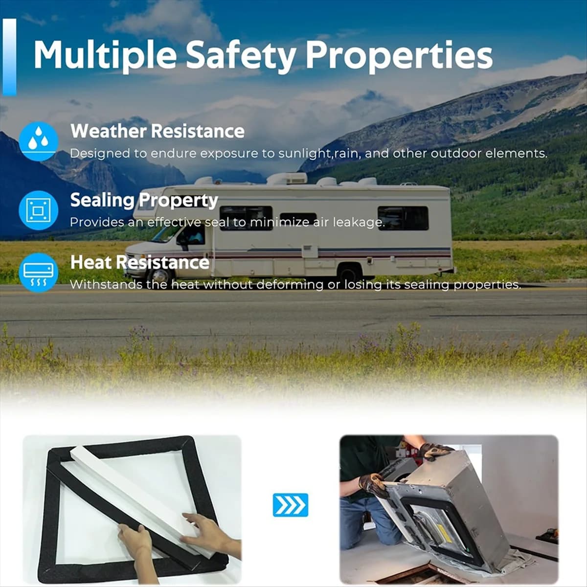 HOT 25071 Kit guarnizioni per condizionatore d'aria per camper e tetto, guarnizione autoadesiva per cornici e cuscinetti di livellamento autoadesivi