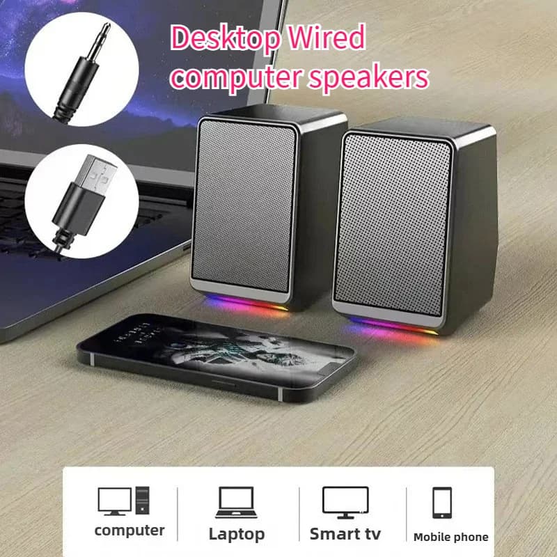Mini altoparlanti stereo per computer multimediale Luce a LED TS38 Cassa audio da gioco cablata con subwoofer per proiettore TV desktop notebook