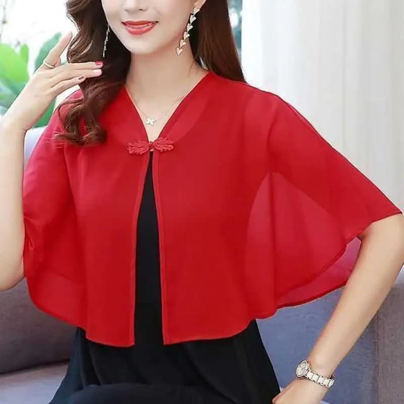 Chiffon Small Scarf Women's Summer Dress Loose Fit Cropped Vest Lightweight Sun Protection Cardigan Jacket Versatile Outerwear