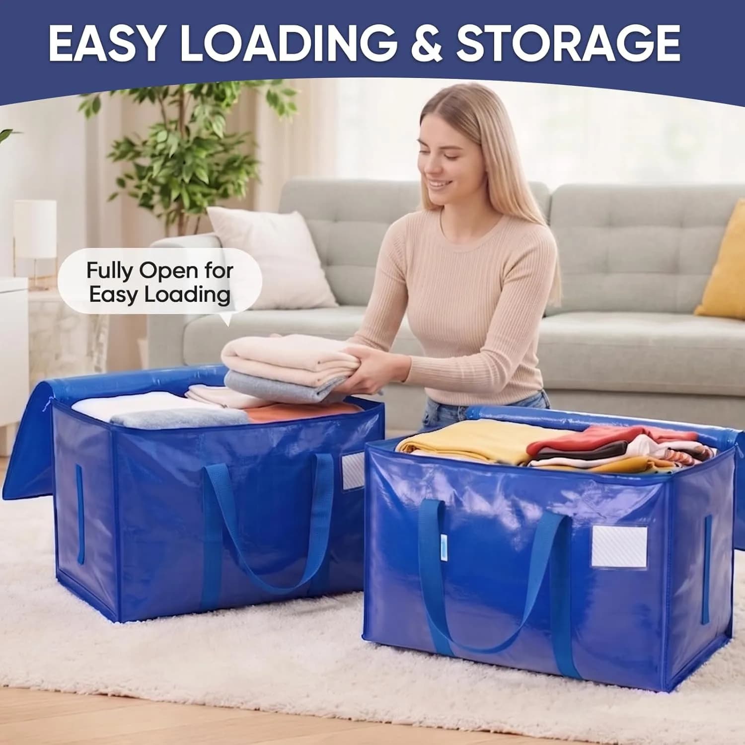 Storage Bag, Large Moving Box, Transparent Waterproof Zippered Storage Bag, Clothing Organizer, Laundry Bag, Packing Solution