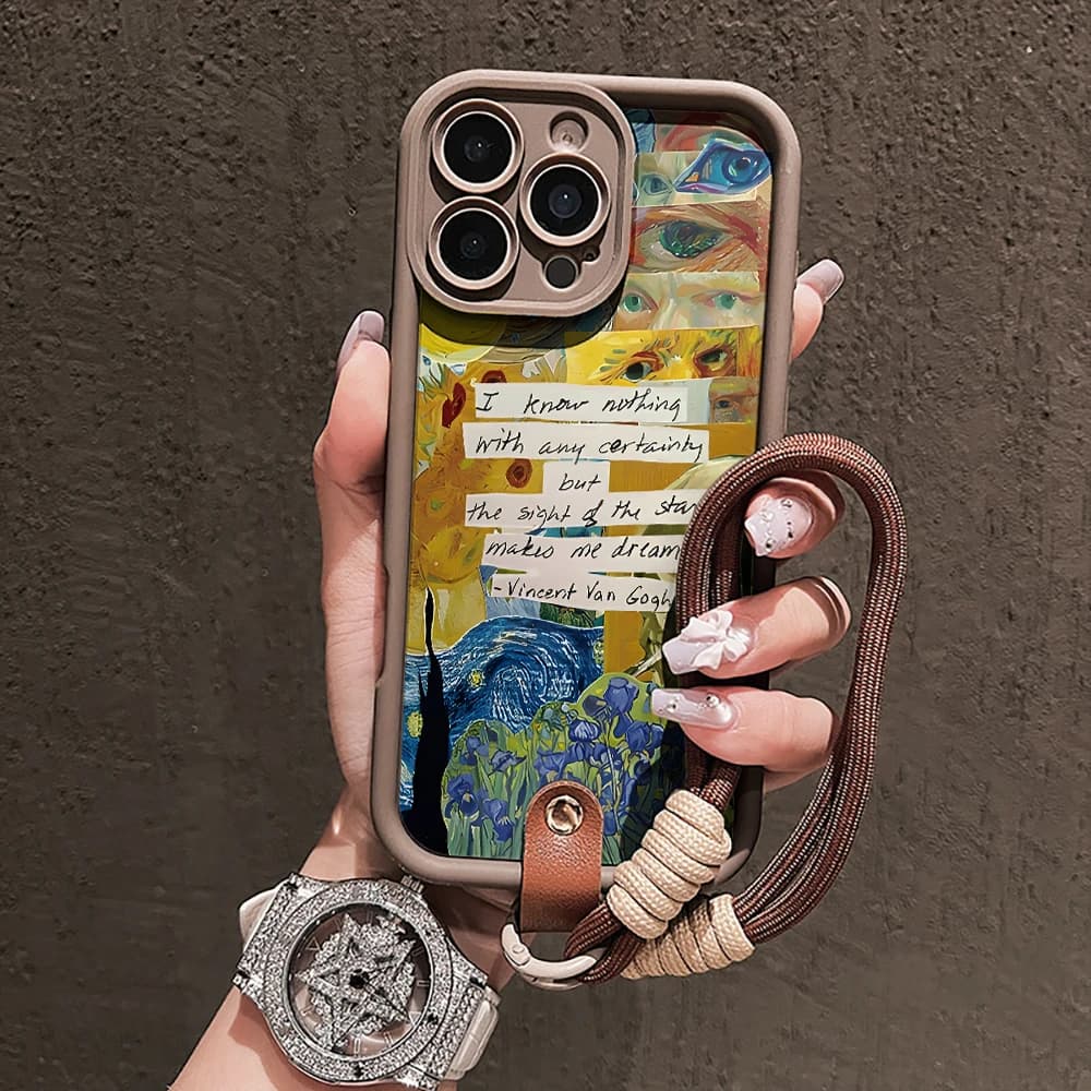 Custodia per telefono Van Gogh Collage per Samsung Galaxy S26 S21 S25 S24 S23 S22 Ultra Plus FE, A16 A36 A54 A55 A56 con laccetto - Funda