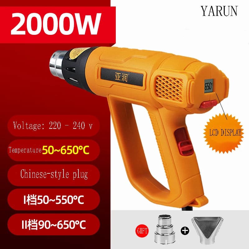 YARUN 2000w AC220-240v Pistola ad Aria Calda LCD Temperature Regolabili Mini Pistola di Calore Ventilatore Termico Termoretraibile Avvolgimento Essiccatori di Costruzione