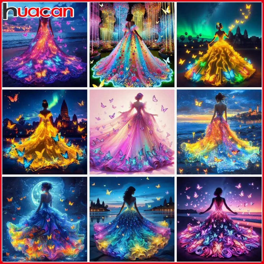 Huacan Women 5D DIY Diamond Paintings Butterfly Full Square Round Drill Mosaic Sea Diamond Embroidery Kits Home Decoration