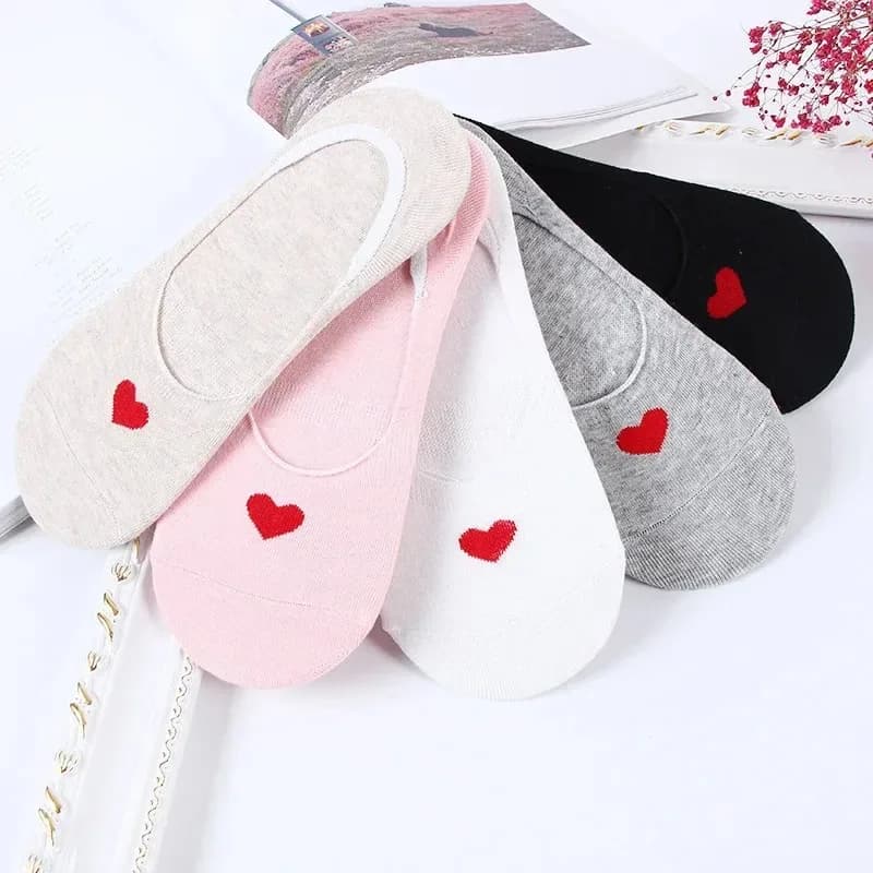 1 Paio di Calzini Invisibili a Forma di Cuore per Donna, Comodi in Cotone, Calzini Corti Estivi da Ragazza, Calzini Bassi alla Caviglia Femminili