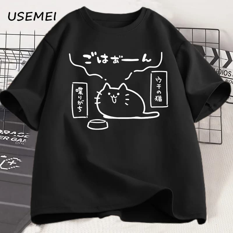 T-shirts printed with cat in Japanese style for men Women's Short Sleeved T-shirt Women's Cotton T-shirt loose fashionable men's clothing