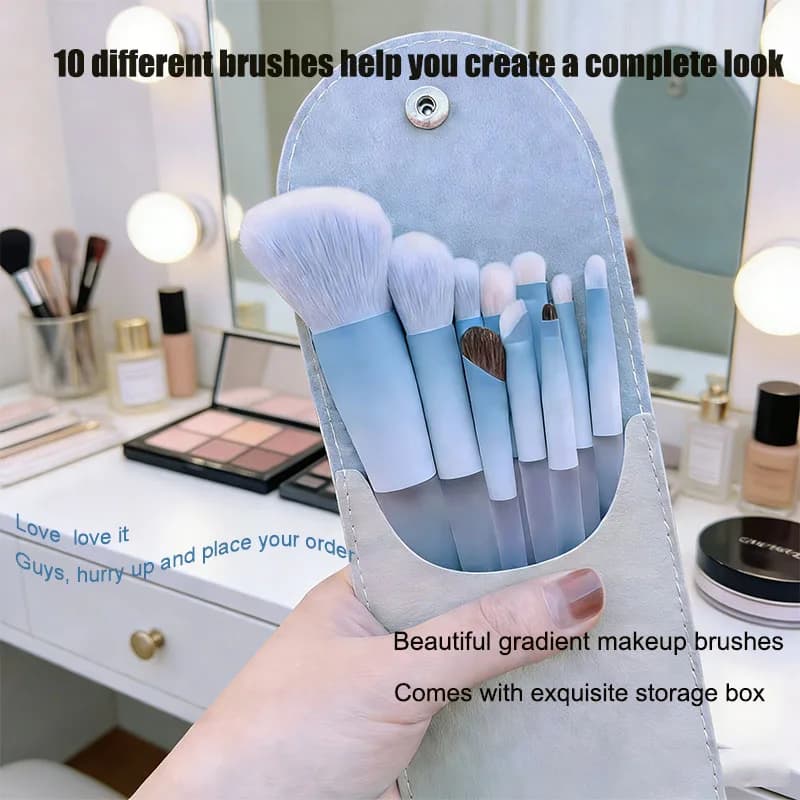 Set di pennelli per trucco sintetici morbidi da 10 pezzi Kit per sfumare fondotinta, fard, ombretto, collezione di pennelli per trucco da viaggio portatili