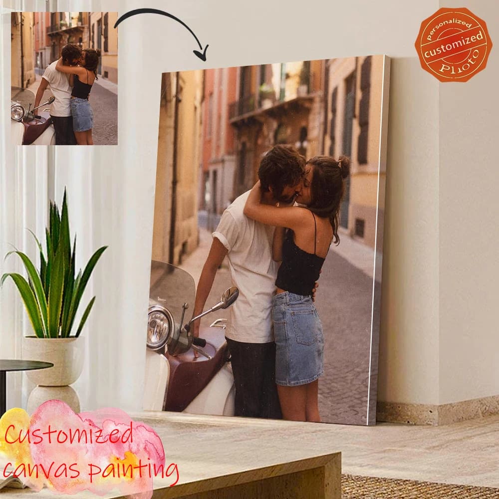 1 custom photo on large canvas with diy frame or frameless poster for creative gifts for lovers, friends, pets