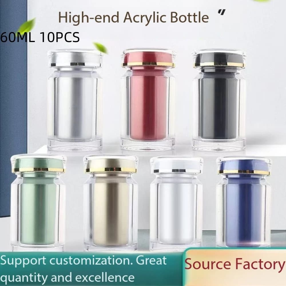 10pcs 60ml Plastic Acrylic Refill Bottles Set Gold Green Blue Black Capsule Bottle for Supplements Vitamins Storage Containers
