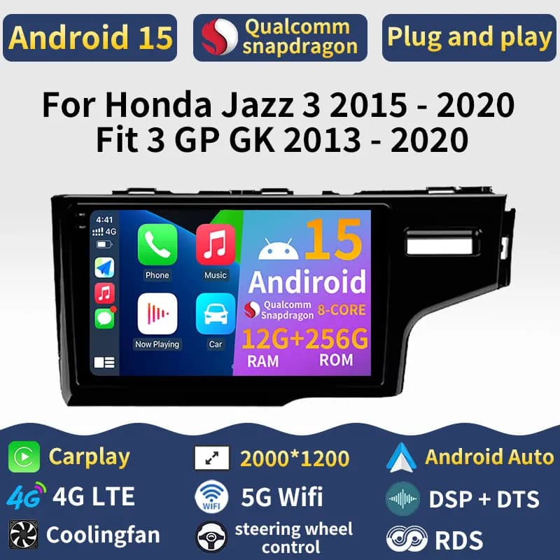 Android 15 Carplay Per Honda Jazz 3 2015 - 2020 Fit 3 GP GK 2013 - 2020 (RHD) BT Autoradio Audio Stereo 360 Macchina Fotografica Auto Video