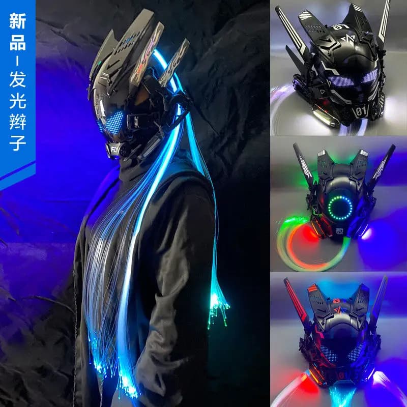 Nuova Maschera Cyberpunk 2026 con Fibra Ottica Colorata, Controllo App, Animazione e Display Testo - Maschera Meccanica per Adulti, Compleanni e Cosplay