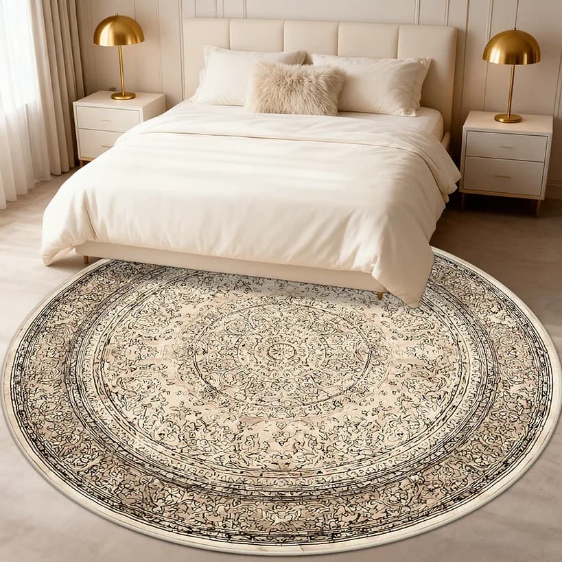Tappetino per sedia rotondo in stile etnico persiano, soggiorno, camera da letto, comodino, tappeto lavabile di grandi dimensioni, decorazione per guardaroba, bagno, tappeto morbido