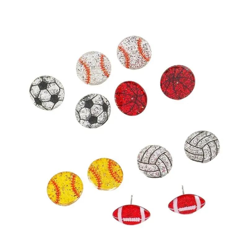 Fashion Acrylic Sparkling Ball Stud Earrings Soccer Rugby Volleyball Tennis Baseball Sports Jewelry for Outfit Matching
