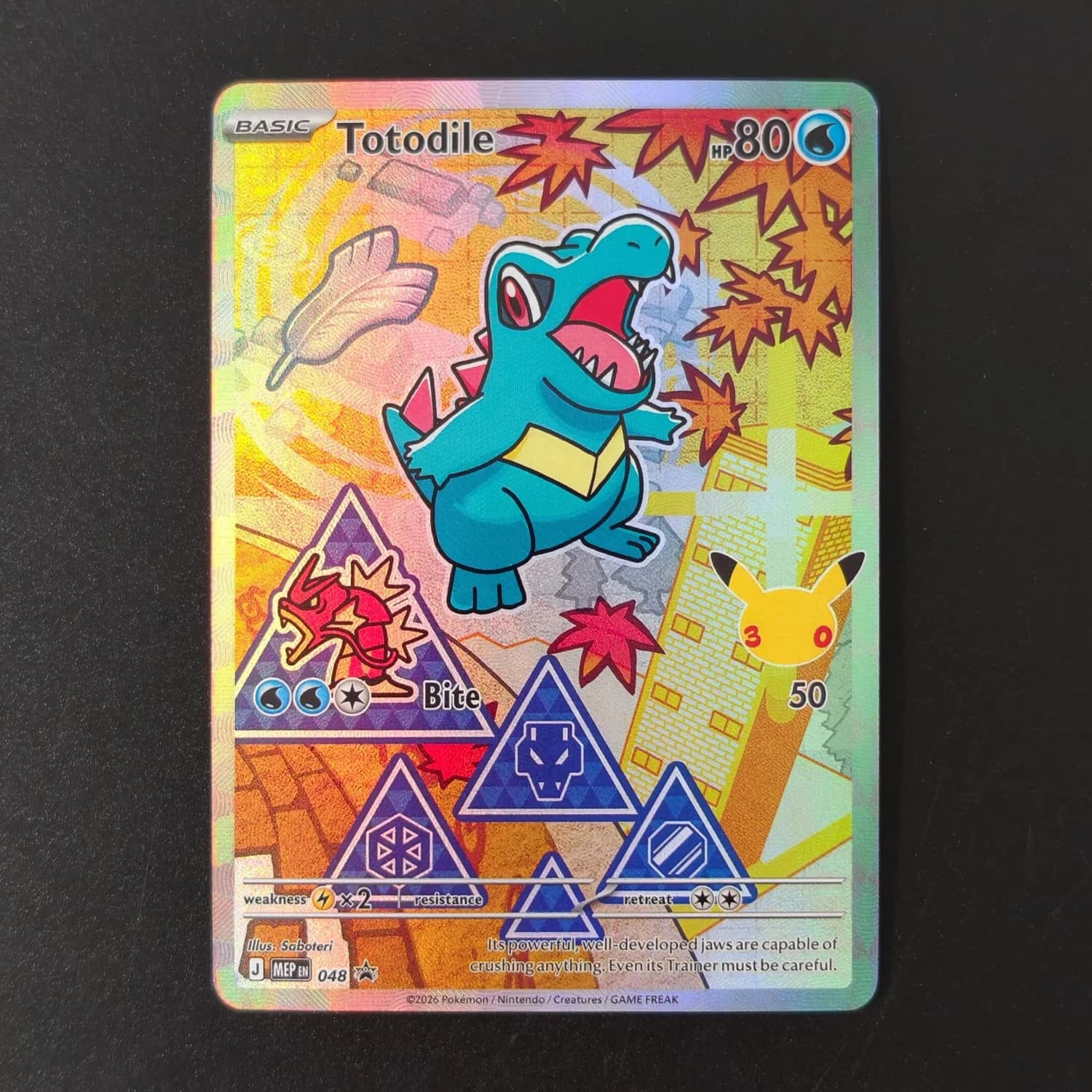 DIY Pokemon 30th Anniversary Promo Totodile 048 Holographic Texture EN Version Premium Anime Collection Card Perfect Condition