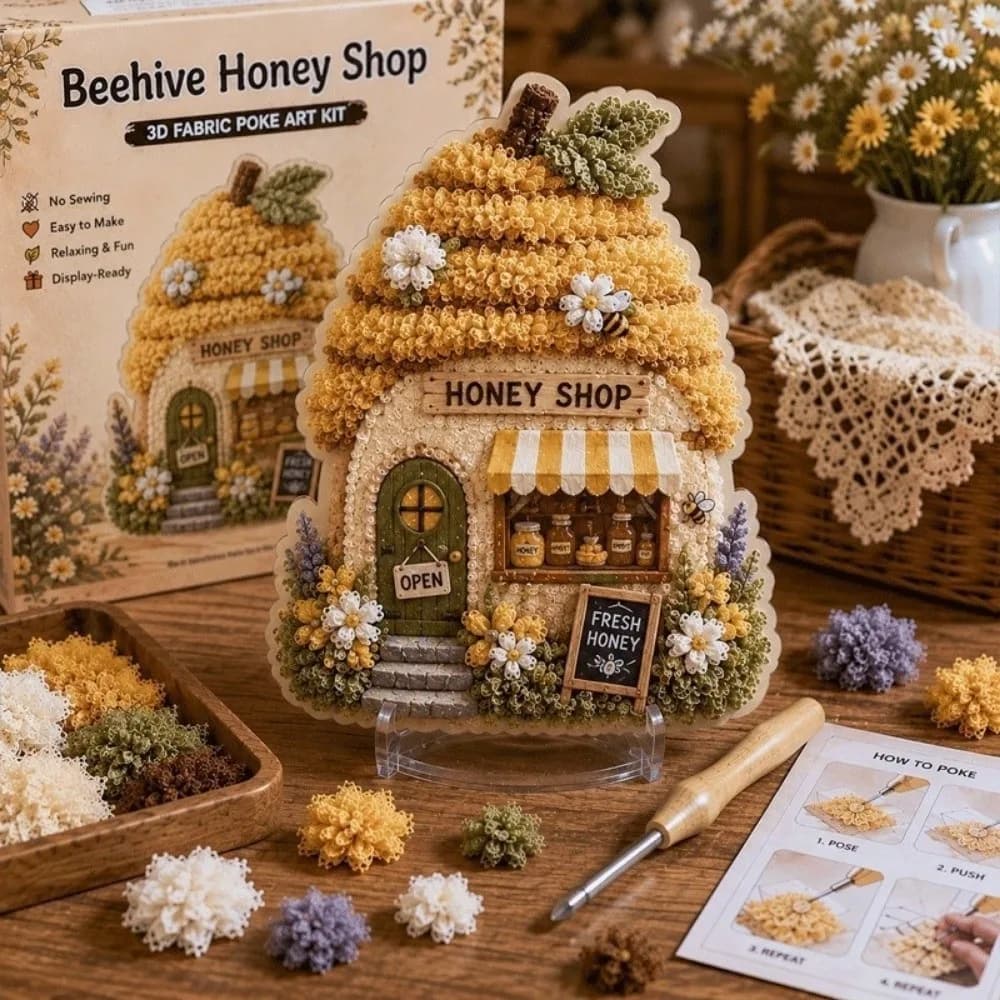 House Scene Poke Art Kit Mushroom Cottage Easy Make Textile Art Kit No Sewing Thick Board DIY Needle Craft Desktop Display