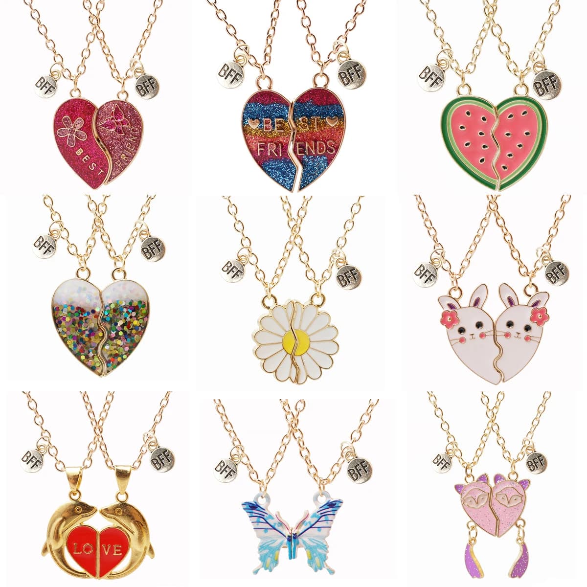 2 pezzi/set collana con ciondolo migliori amici per donna arcobaleno regolabile magnetico amante margherita cuore spezzato catena BFF gioielli regali