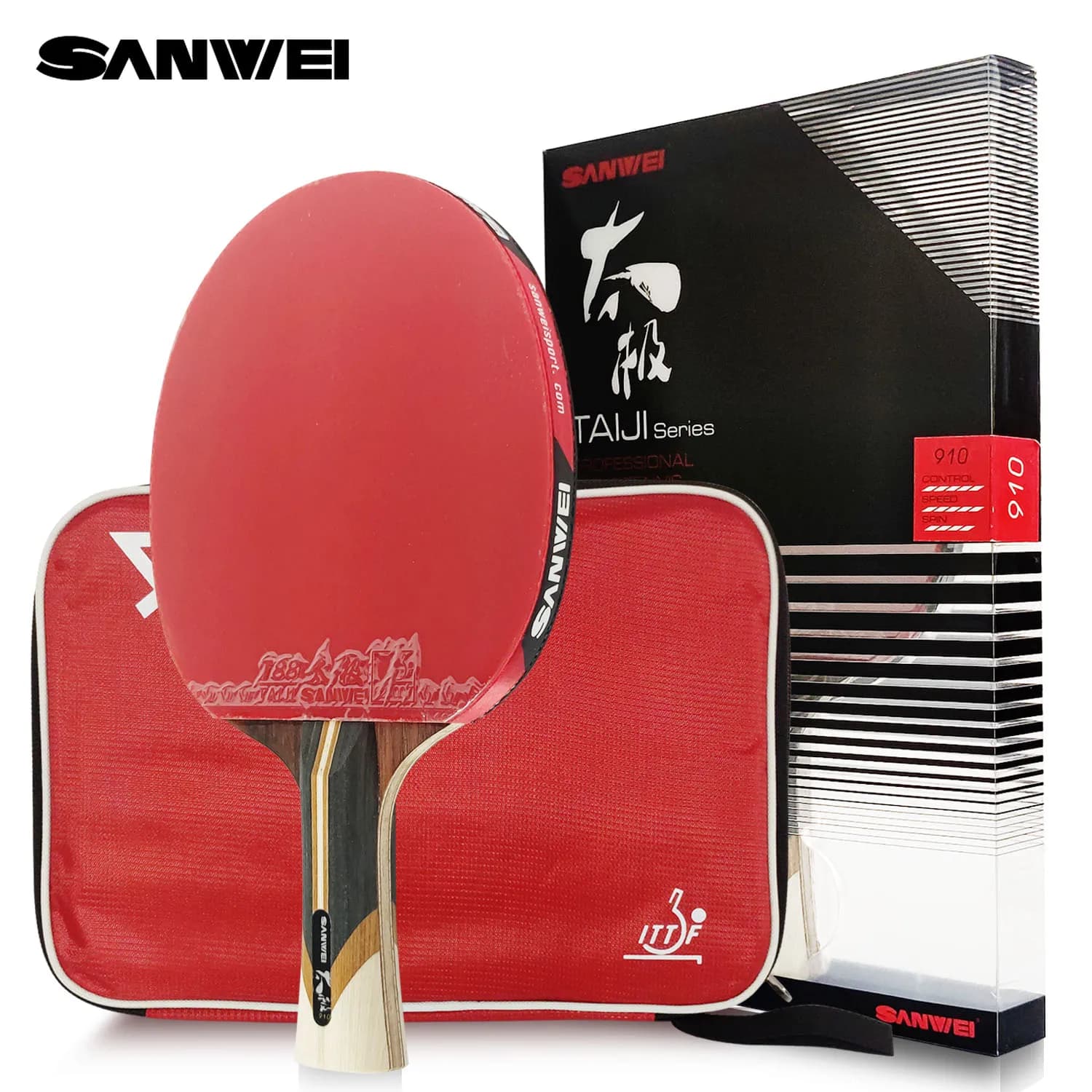 SANWEI Taiji 7 8 9 Star Racchetta da ping pong Professionale Legno Carbonio Offensiva Racchetta da ping pong Gomma appiccicosa Attacco rapido