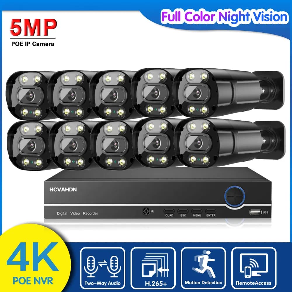 10CH 4K POE NVR Sistema di sicurezza 5MP Audio bidirezionale Telecamera IP Set Outdoor Street CCTV Telecamera bullet Kit sistema di videosorveglianza