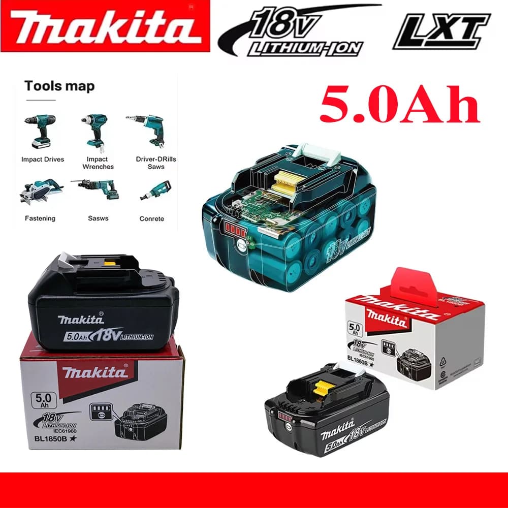 Batteria di Ricambio Originale Makita 18V 6.0Ah 5.0Ah agli Ioni di Litio per Utensili Cordless BL1860B BL1850B BL1850 BL1840 BL1815