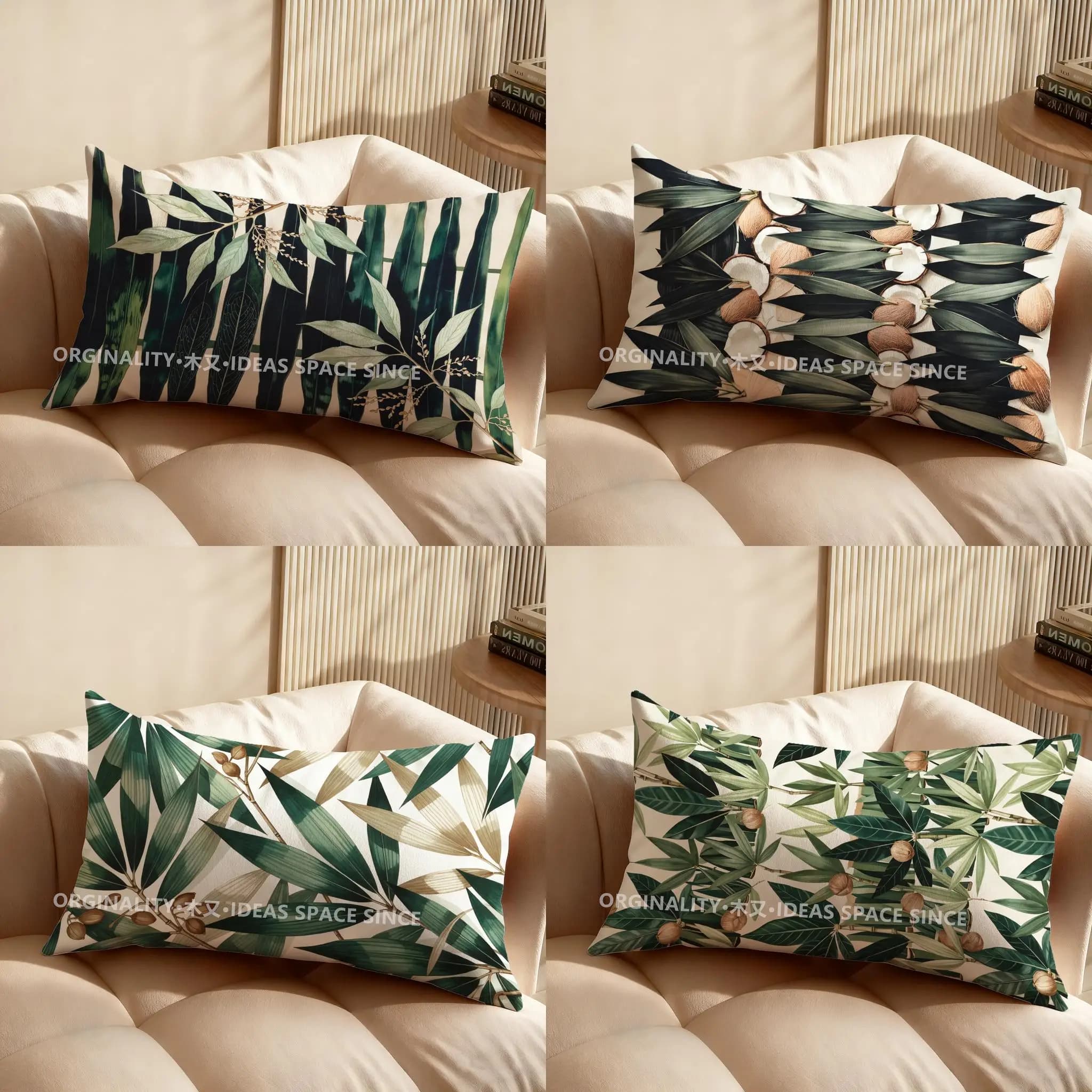 Fodera per cuscino con motivo a foglie tropicali, adatta per divano, camera da letto, auto, cuscino rettangolare per schienale