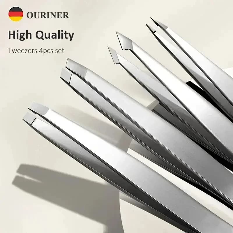 Ouriner Eyebrow Tweezers Set 4 Pcs Stainless Steel Eyebrow Forceps Professional Beauty Tool Set For Facial Hair Manicure Tool