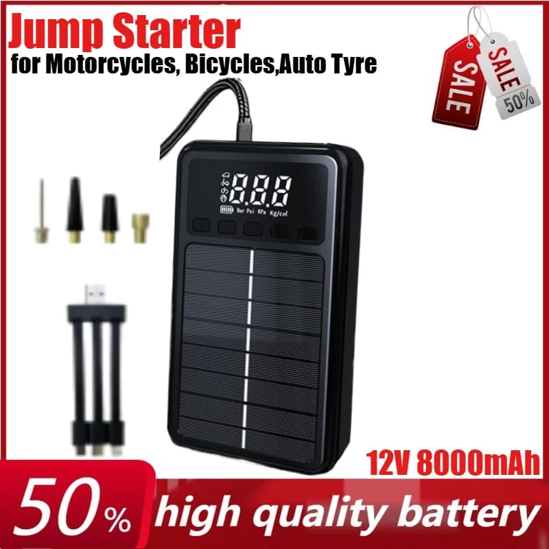 Avviatore di emergenza per auto 12V 8000mAh con compressore d'aria con caricatore booster per pompa di gonfiaggio montato su pannello solare Batteria ricaricabile