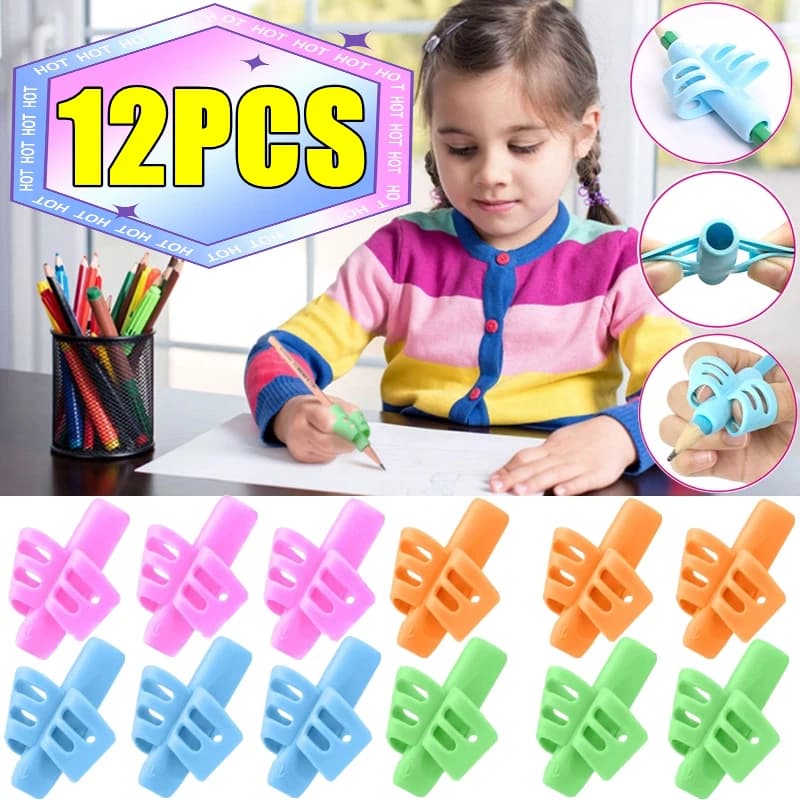 1-12PCS Matita di silice morbida Presa per penna gel a due dita Impugnature per bambini Scrittura Formazione Strumento di correzione Penne che tengono per i regali dei bambini