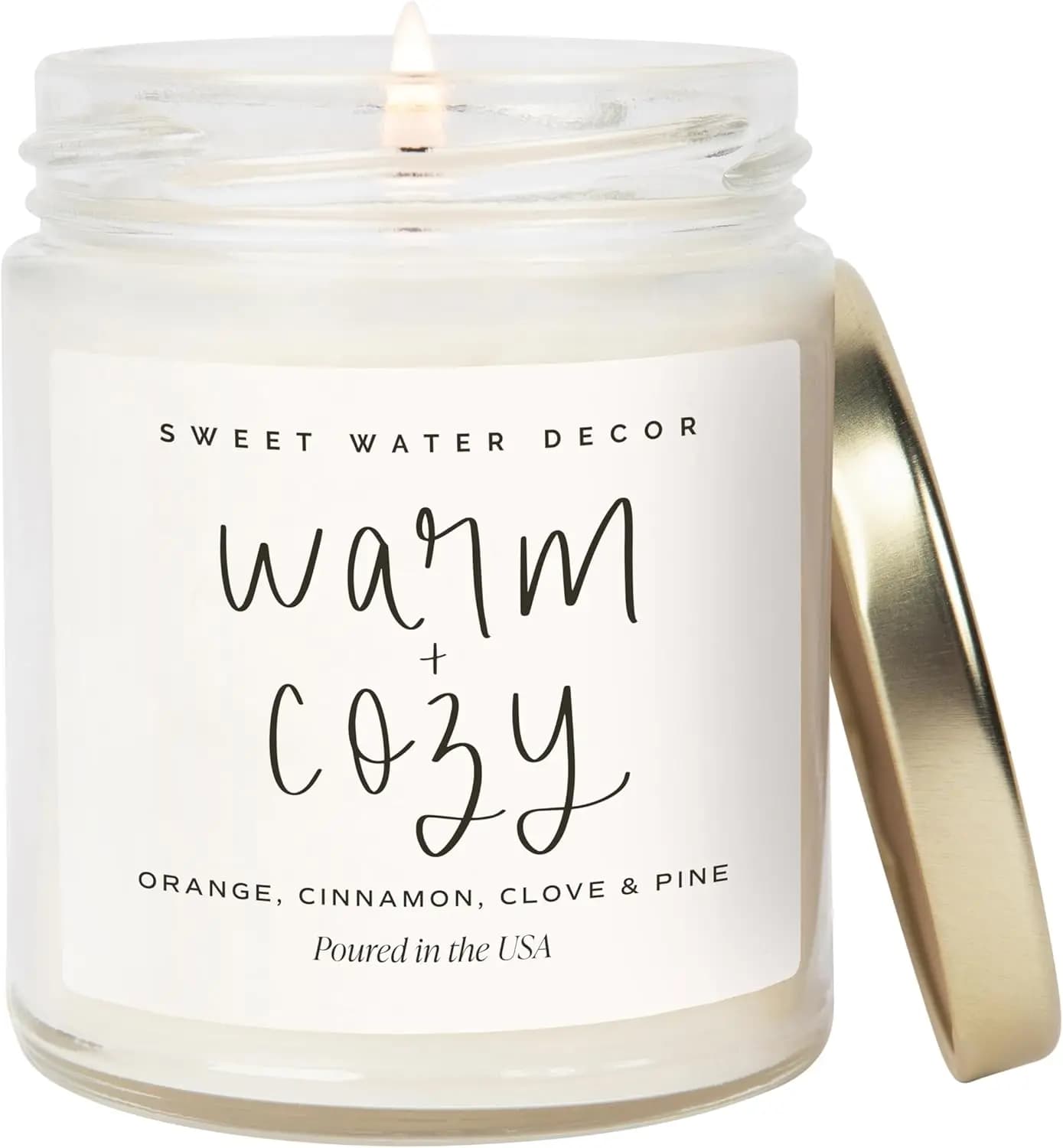 Scented Soy Candle with Pine, Cinnamon and Spruce, 9oz Transparent Jar, 40 Hours Duration, Produced in USA