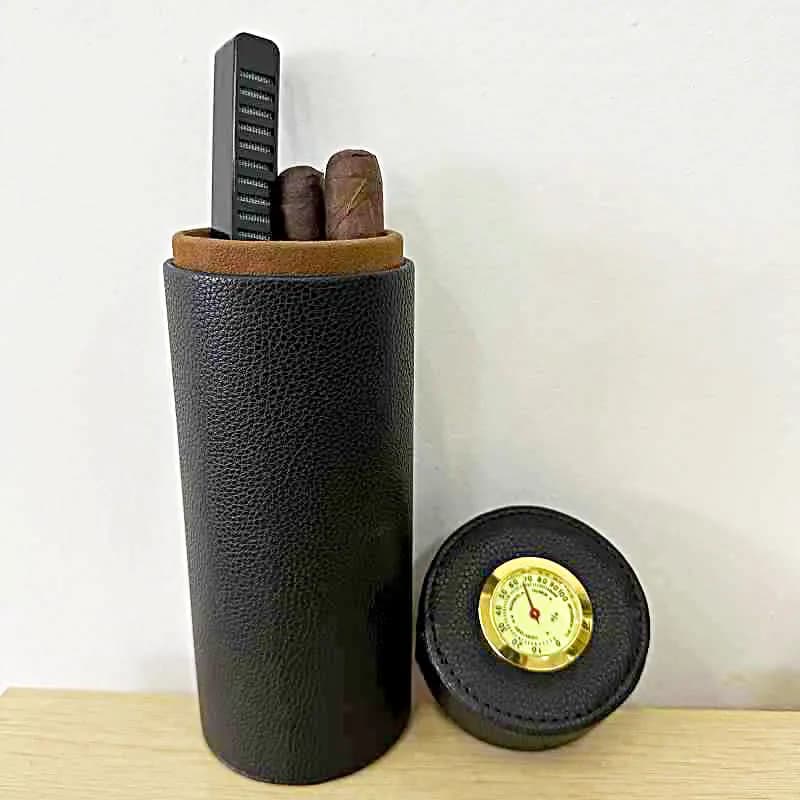 Umidificatore da viaggio in pelle Scatola per sigari Custodia per sigari portatile in legno di cedro Umidificatore Scatola per igrometro Accessori per sigari Misura 5 sigari 917