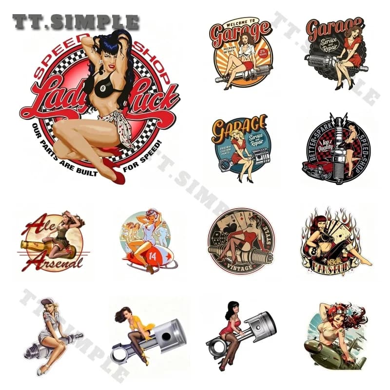 TT Pin Up Girl Retro Style Car Stickers Personality Creative Bumper Windshield Decal Suitable for Auto Fishing Tackle Box Decor