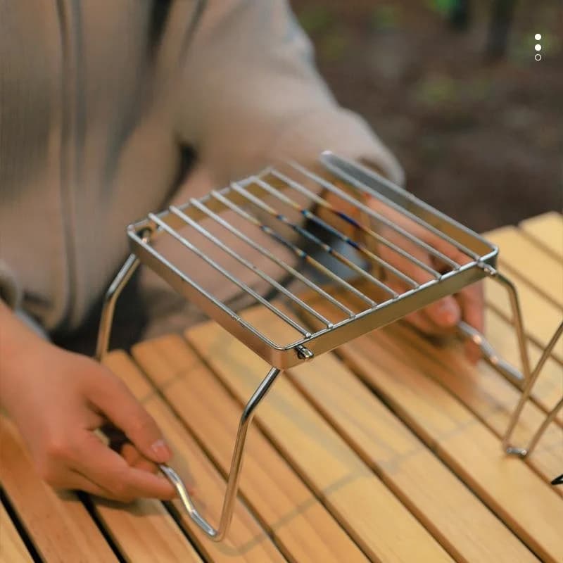 Supporto Portatile in Acciaio Inossidabile per Fornello da Campeggio, Griglia Barbecue, Rastrelliera per Pentole, Supporto per Teglia da Forno, Accessori BBQ di Piccole Dimensioni