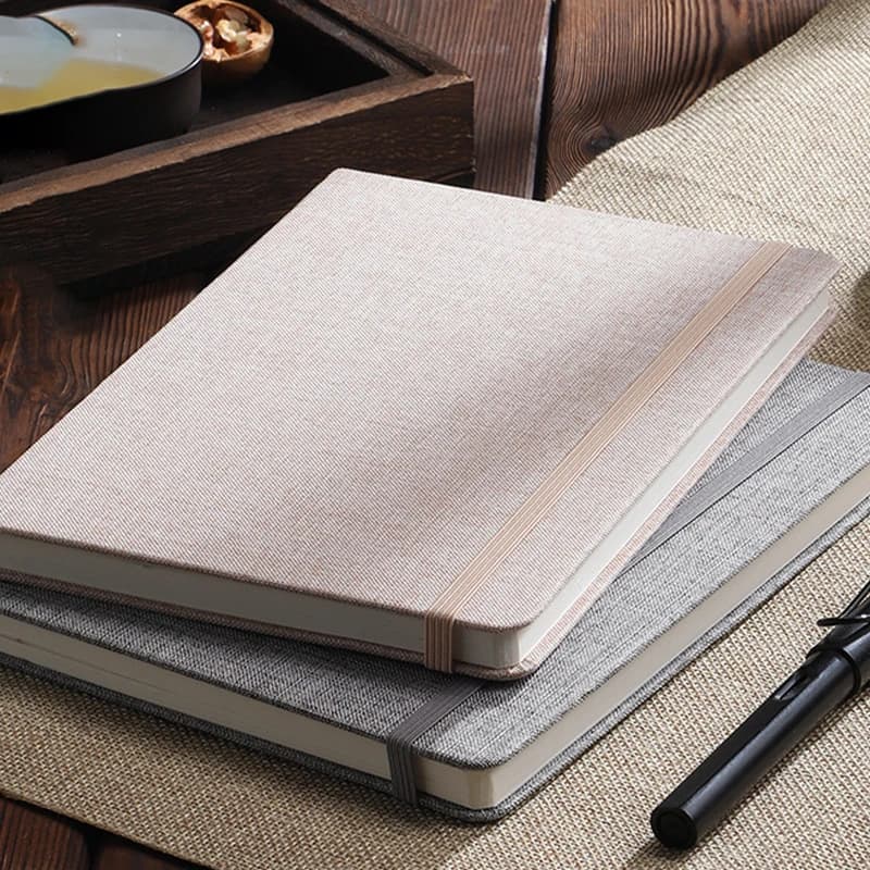 Minimalist Linen Cloth A5 Notebook Elastic Strap Hardcover Paper Office Daily Planner Meeting Notepad for Staff