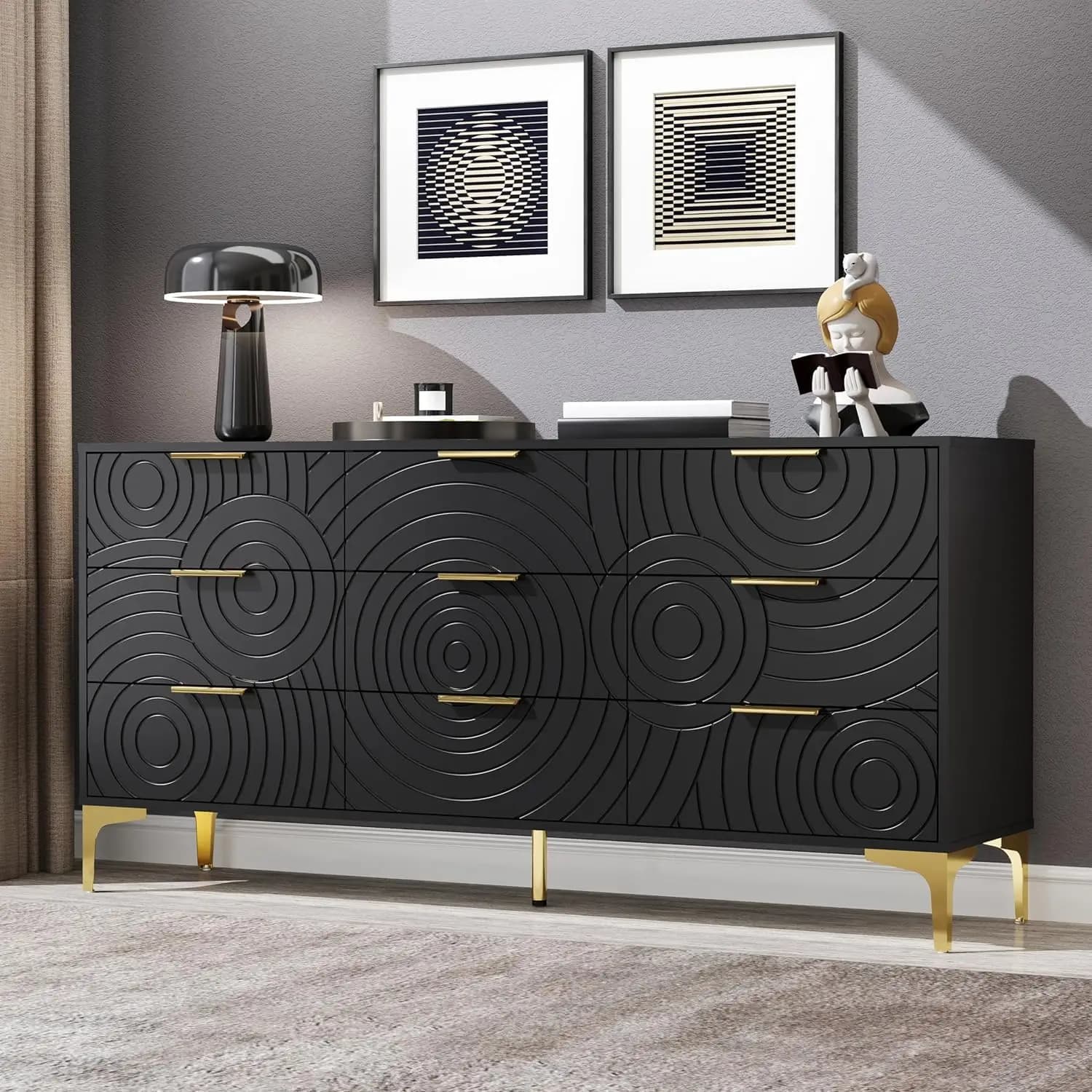 Cassettiera in Legno a 9 Cassetti con Maniglie in Metallo, per Camera da Letto e Soggiorno, Personalizzabile