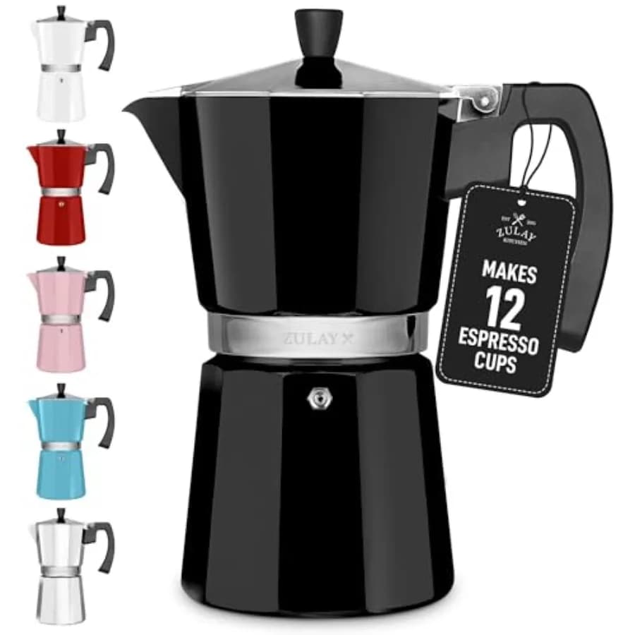 Caffettiera da fornello Zulay Moka Pot Espresso - Acciaio inossidabile a prova di perdite, facile da pulire, manico e pomello resistenti al calore - per A