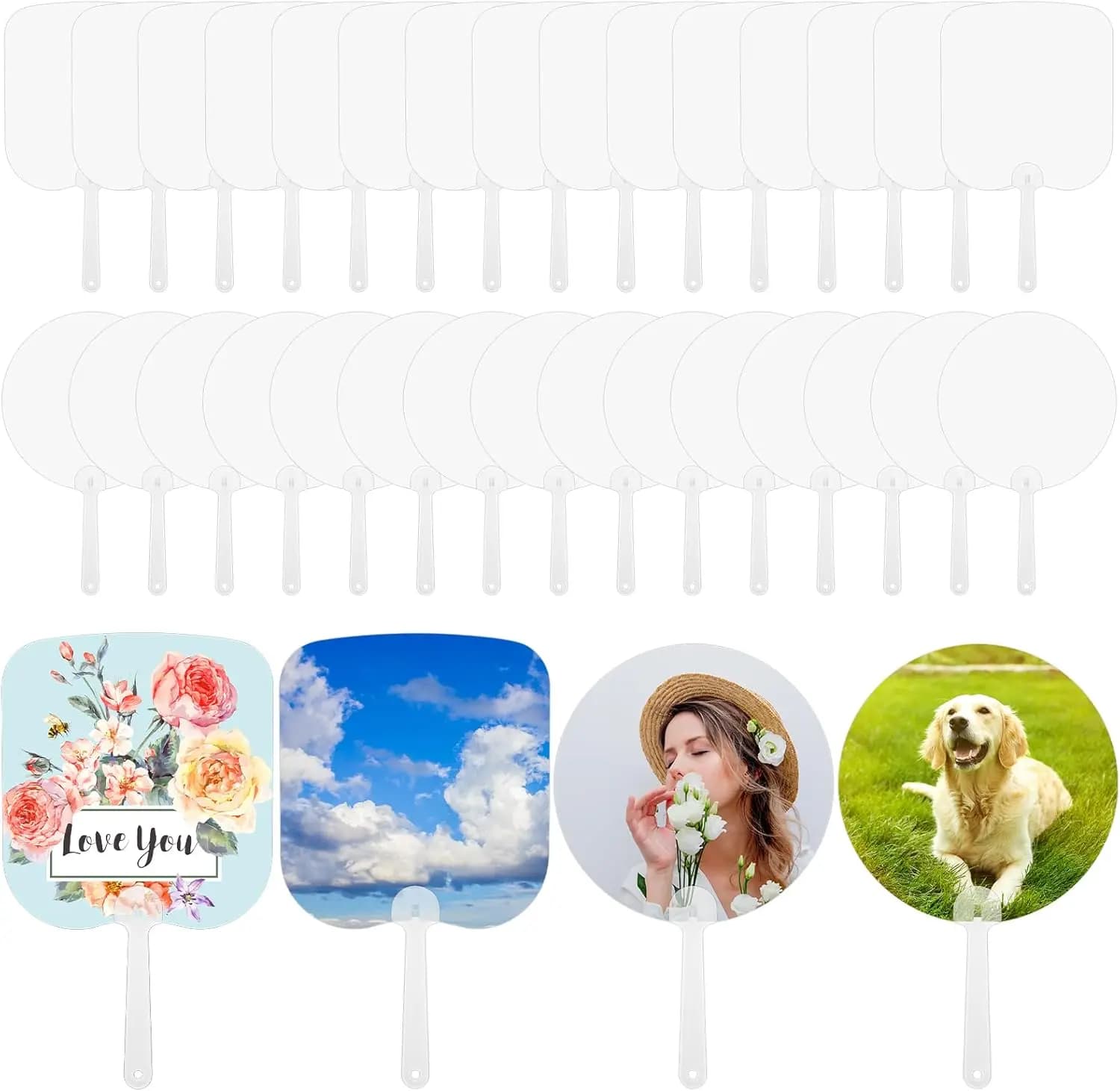 20pc Picture Frame Handheld Sublimation Fans Blank Double Side Paddle Fan DIY Hand Fan for Church Parties and Wedding