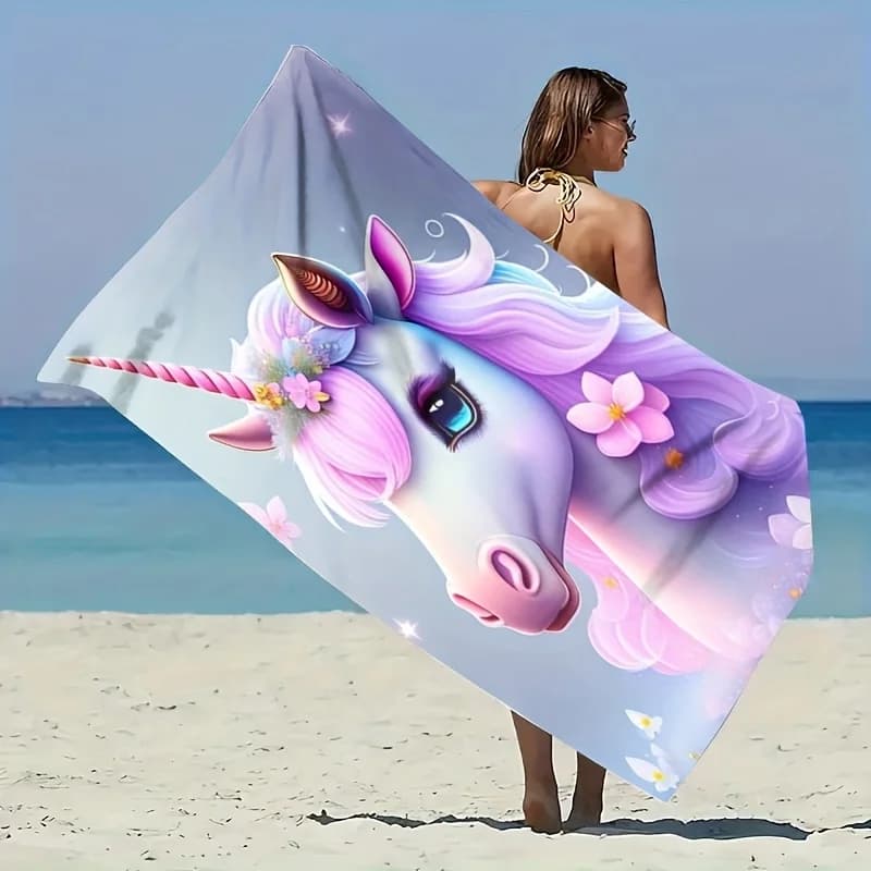 1 pezzo di asciugamano da spiaggia con motivo unicorno, adatto per spiaggia, piscina, bagno, viaggi in campeggio, yoga, fitness, spiaggia multiuso