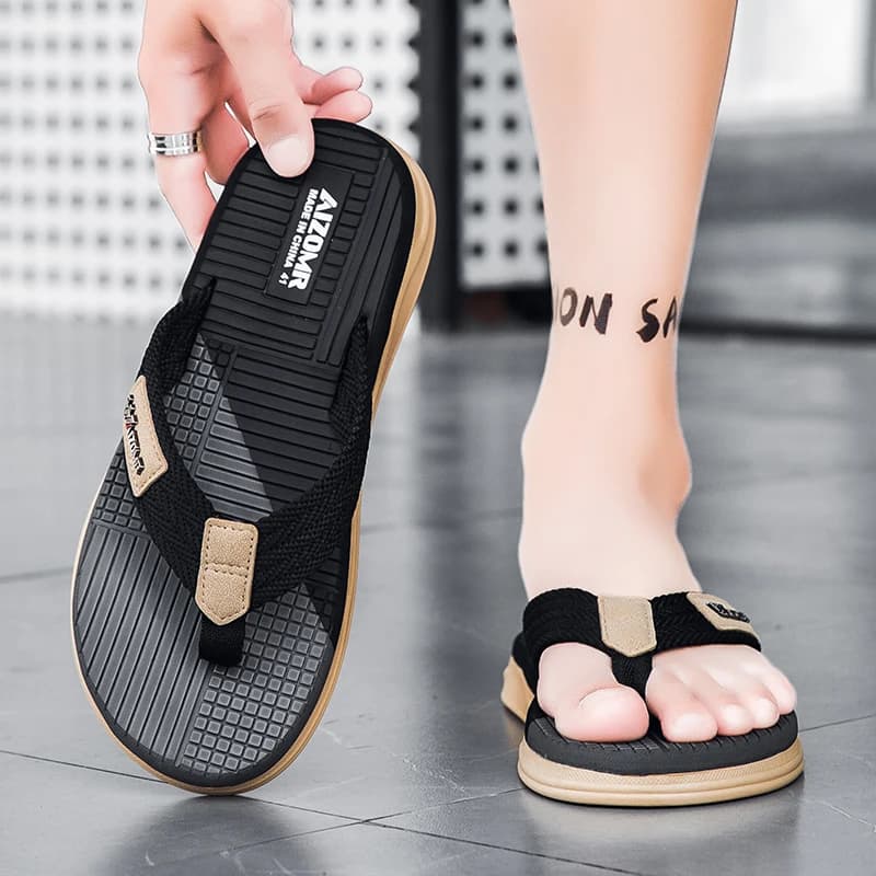 【AIZOMR Breathable, Anti-Slip Soft Flip Flops】Men's Outdoor Casual Flip Flops Breathable Soft Flip Flops Variety and Trendy Stro