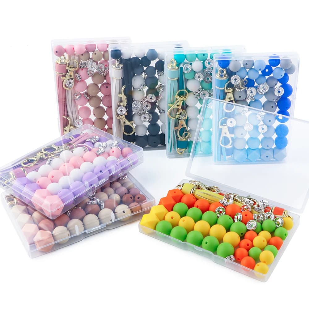 New 60 pcs/box Leather Keychain Nappe Silicone Bead Round Hexagon Lentels For Creation of FAI Jewels by TE Keychain Bracelet Accessories