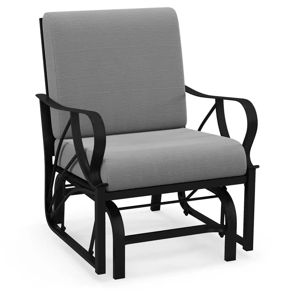 Outdoor rocking chair, patio rocking chair with thick cushion, sturdy metal structure, curved armrests, ergonomic design, for a person