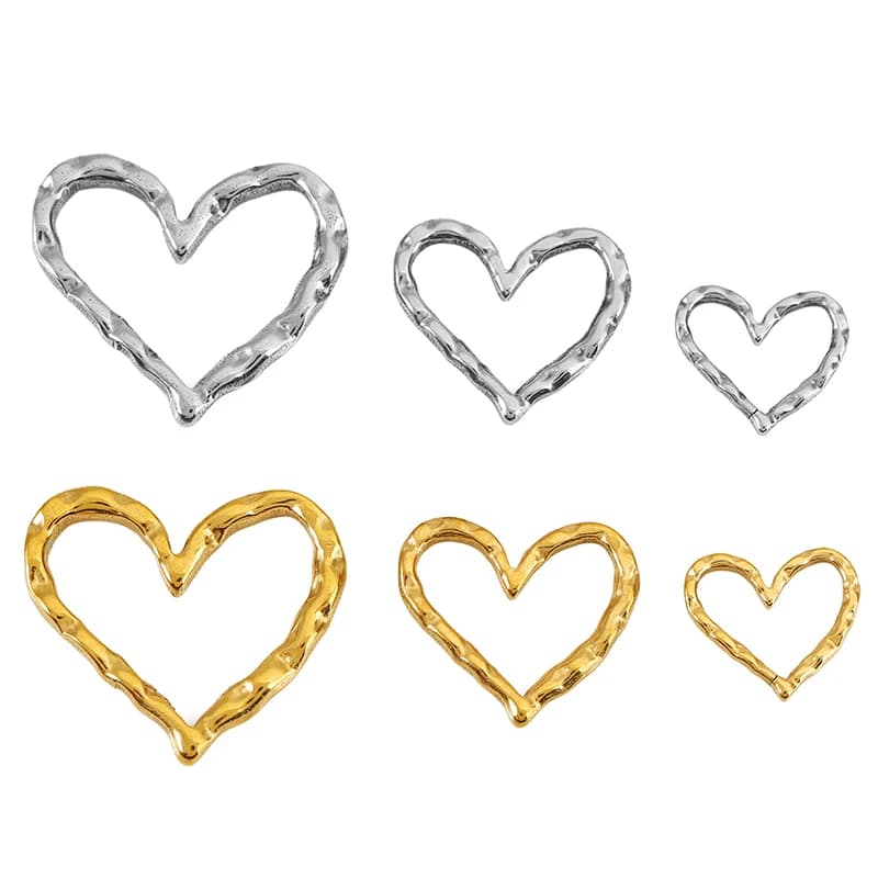 5pcs Stainless Steel Heart Charms Hammered Texture Hollow Love Heart Pendants Connector for DIY Necklace Earrings Jewelry Making