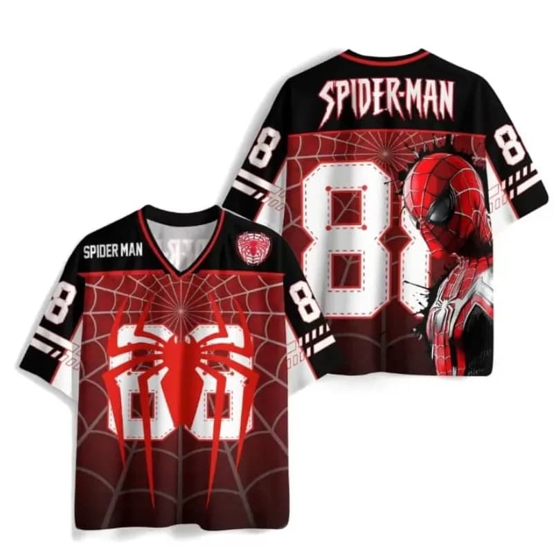 Maglia Sportiva Spider-Man con Stampa 3D, T-Shirt Supereroe con Scollo a V per Uomini, Donne, Bambini, Outfit Famiglia, Abbigliamento Casual da Strada, Uniforme per Fan