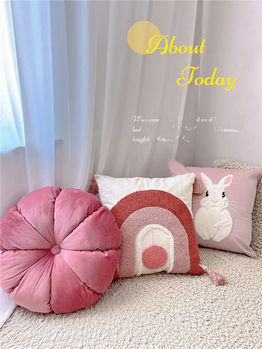Cute Rabbit Plush Pillow Back Living Room Bedding Decor Pink Series Harmonious Style Home Textile Cushion Gift for Girls