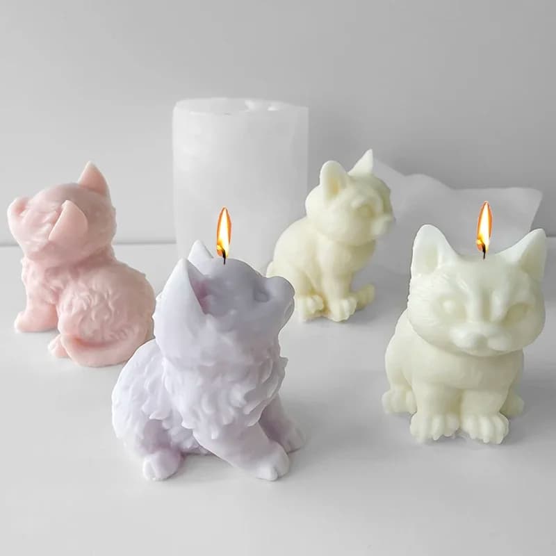 Stampi per candele in silicone per gatti sorridenti 3D Simpatico gattino Sapone Gesso Artigianato in resina Stampo Fai da te Torta di ghiaccio al cioccolato Strumenti di cottura Regali per la casa