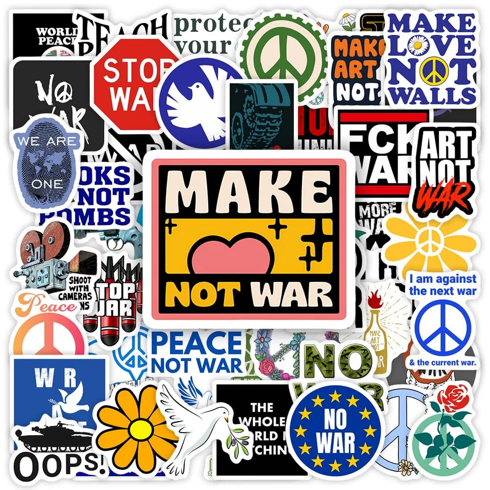 Anti War Stop War Stickers Peace Love Dove Hippie Regalo fai da te Schizzo Regalo Decalcomania per telefono Laptop Scrapbooking Adesivi impermeabili